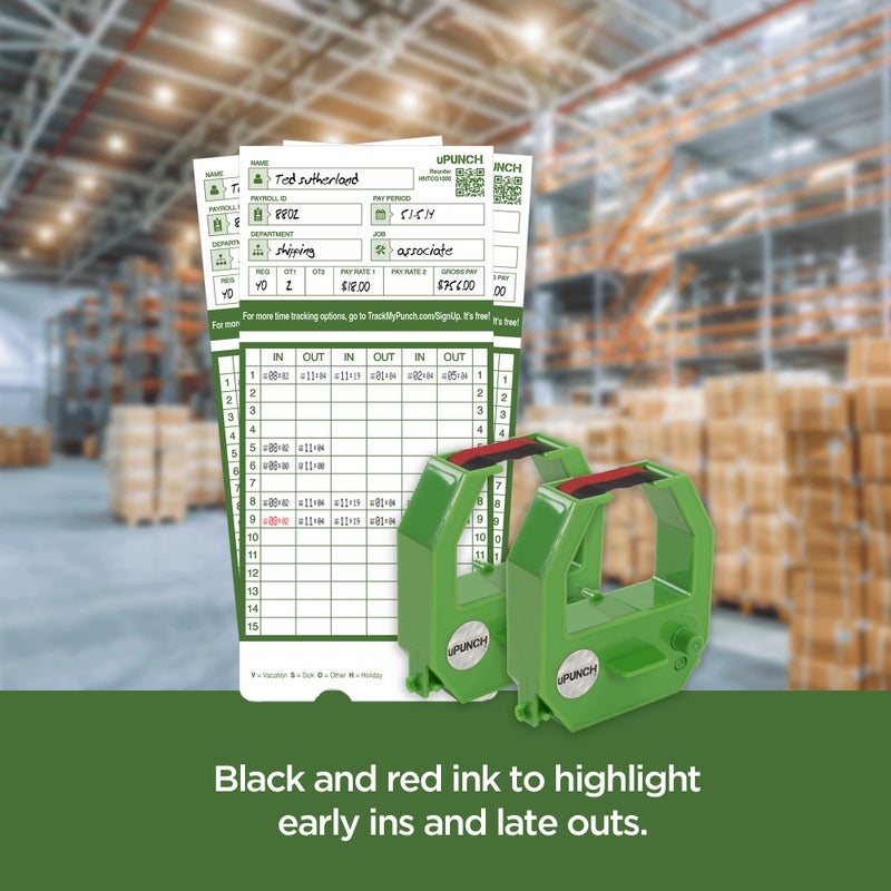 uPunch 2 Pack, uPunch Ink Ribbon for HN3000 Non-Calculating Time Clock - Image 4